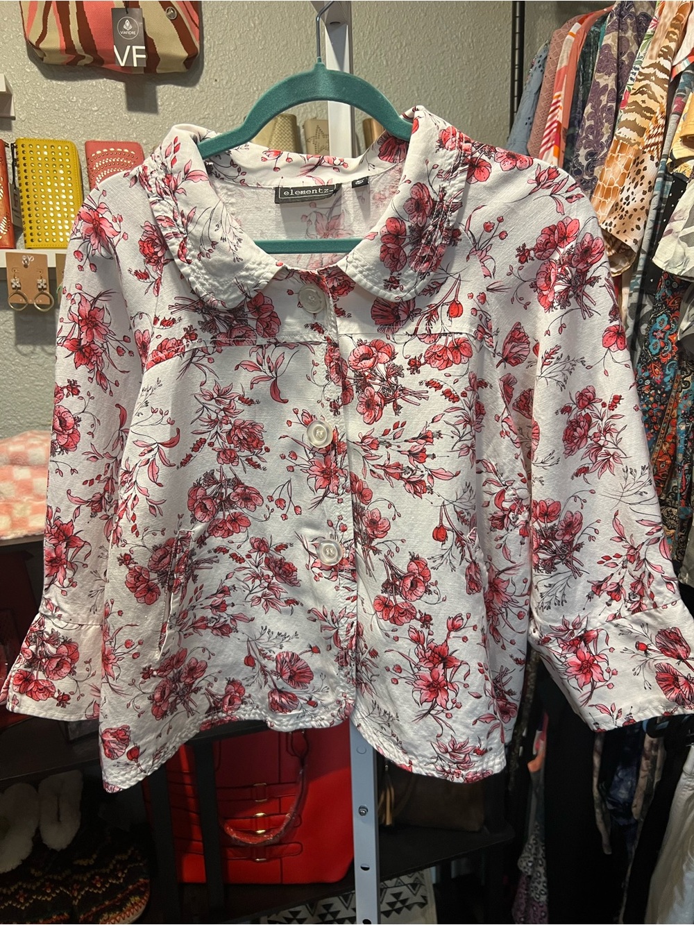 Elementz White Blouse with Pink Floral Print